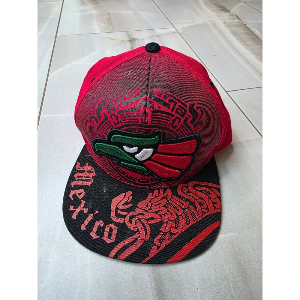 Top Level Mexico Snapback Hat Red Black Aztec Eagle Embroidered Cotton‎ Cap W2